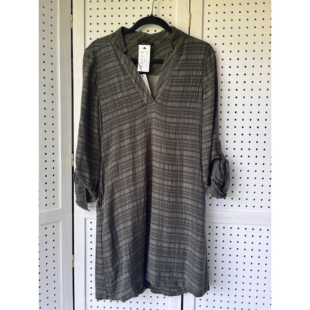 Maven West Women's Small Green Roll Tab Sleeve Tunic Dress NWT! Cupro Cotton